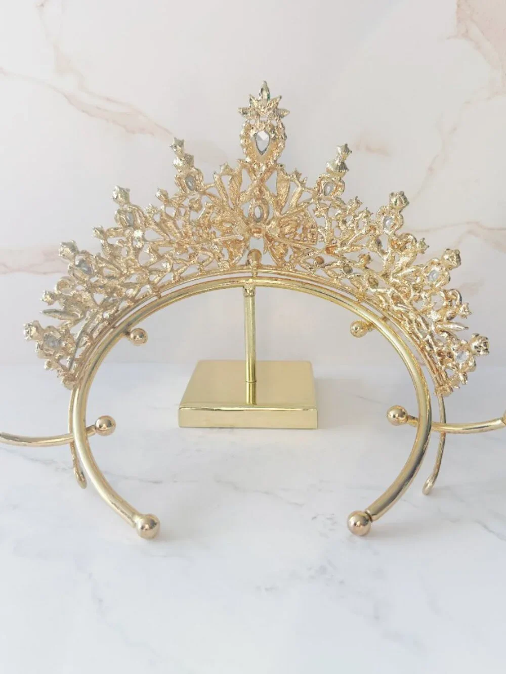 Vintage Gold Crystal Tiara Crown for Bridal Wedding, Pageants and Quinceañeras